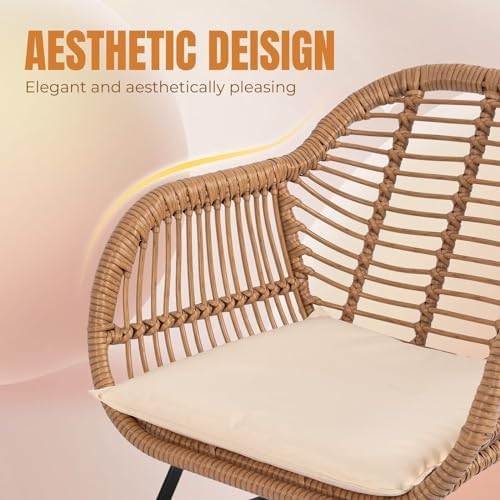 3 Piece Outdoor Wicker Furniture Bistro Set, Rattan Chairs Conversation Sets Wicker Patio Furniture for Balcony Poolside Backyard, Beige - Image 5