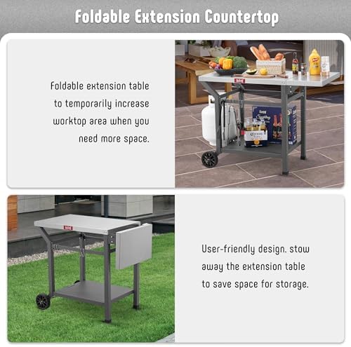 Feasto 43" Lx20 W Grill Table with Folding Side Table & Undershelf, Gray - Image 5