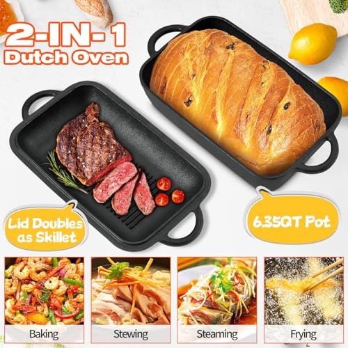 Oval Cast Iron Dutch Oven for Bread Baking, 6.35Qt Bread Baking Pan with Lid, Multi-Functional Dutch Oven Pot with Bread Baking Supplies for Bread Baking, Frying and Braising - Image 2