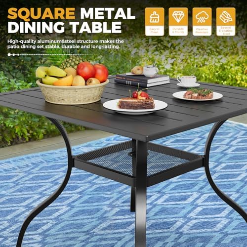 Incbruce 6 Pcs Patio Dining Set, Textilene Chairs and Square Table with Brown Umbrella (Black) - Image 4