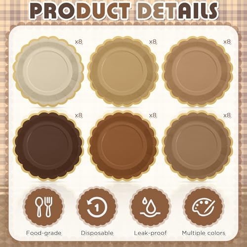 48 Pcs Brown Paper Plates 9 Inch Scalloped - Image 4