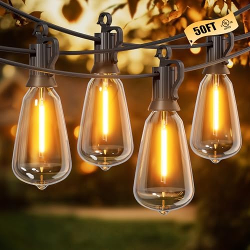 Brightown Outdoor String Lights, 50FT 18+1 LED ST38 LED Patio Lights Shatterproof, Dimmable IP65 Waterproof Connectable Hanging Outdoor Light for Backyard, Porch, Deck, Balcony by Brightown