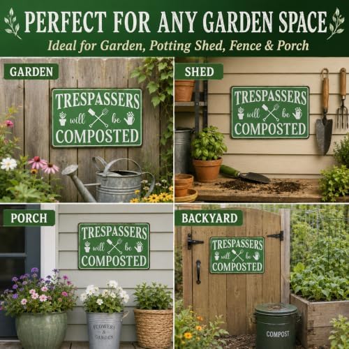 BHOKEM Funny Garden Sign Trespassers Will Be Composted Tin Sign 8x12 INCH - Image 4