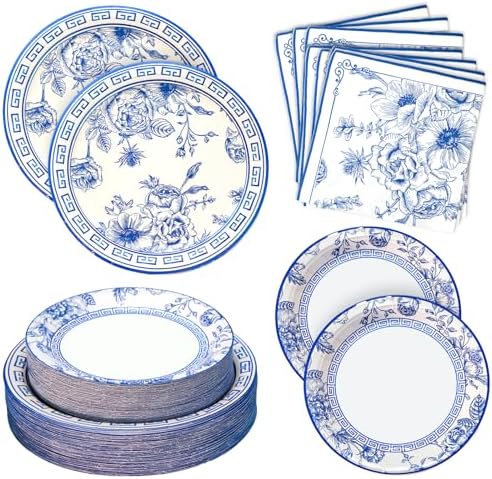 180PCS Blue White Paper Plates and Napkins Party Supplies Serve 60 by Osonm