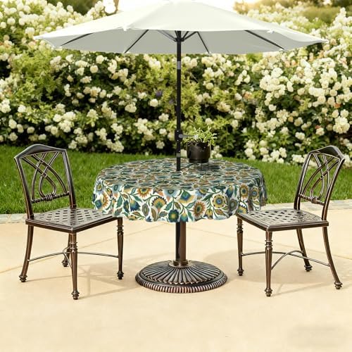 LVTXIII Round Outdoor Tablecloth with Umbrella Hole and Zipper, Water-Repellent 60 Inch Patio Table Cover for Bistro, Garden, Patio & Picnic, Fiesta Floral - Image 6