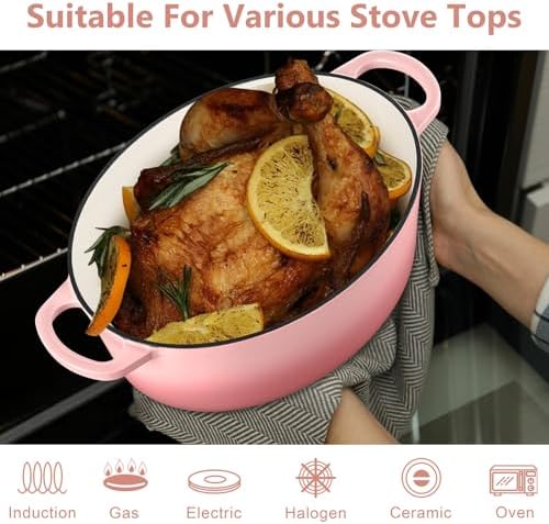 TeamFar 7QT Oval Dutch Oven, Enameled Cast Iron Dutch Oven Pot with Lid - Image 6