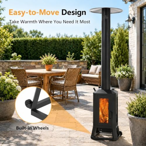 Wood Pellet Outdoor Patio Heater, 70,000 BTU, with Glass Viewing Window - Image 6