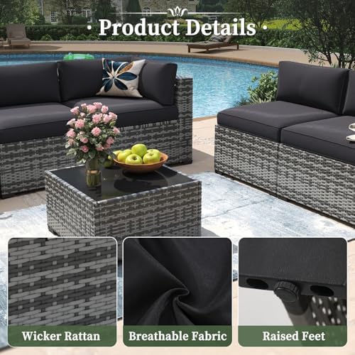 Aoxun 7 Piece Patio Furniture Set Wicker Rattan Patio Conversation Set - Image 5