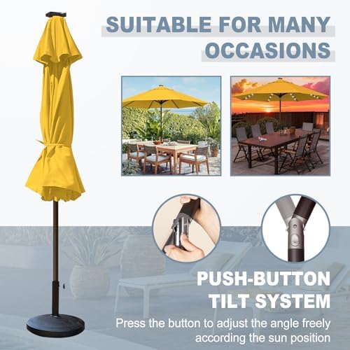 EliteShade USA 10-Year-Non-Fading 10ft Market Patio Umbrella, Commercial Grade Table Sun Umbrella with 80 Solar LED Lights, Crank Open, Windproof & UPF 50+ UV Protection for Garden, Deck, Pool, Backyard, Sunflower Yellow - Image 5