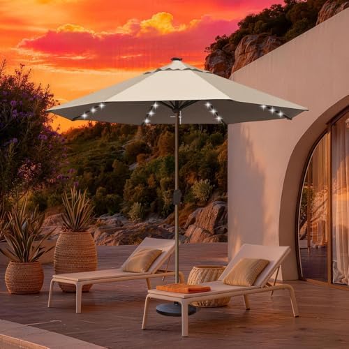 EliteShade USA 10-Year-Non-Fading 10ft Market Patio Umbrella, Commercial Grade Table Sun Umbrella with 80 Solar LED Lights, Crank Open, Windproof & UPF 50+ UV Protection for Garden, Deck, Pool, Backyard, No Tilt, Heather Beige - Image 3