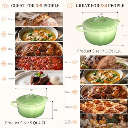 Winado 5 Qt Enameled Cast Iron Dutch Oven Pot with Lid, Green Ombre - Image 4