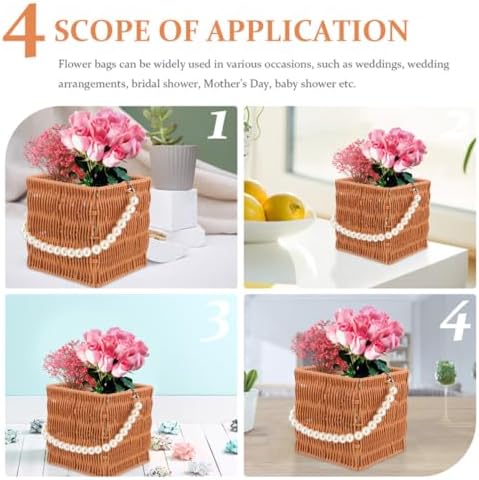 CLISPEED Woven Rattan Baskets Sturdy PP Simulation Rattan Material 2pcs with Pearl Handle, Square and Oval Shape Storage Baskets for Food and Books for Outdoor Picnic and Scenes - Image 3