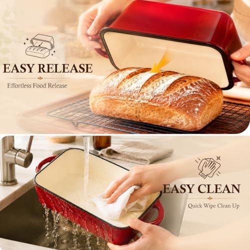 2 in 1 Enameled Cast Iron Sourdough Bread Pan, 5 QT Loaf Pan - Image 4
