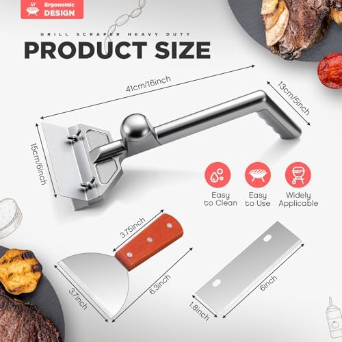 Lasnten Griddle Scraper Heavy Duty Grill Scraper Commercial Griddle Scraper Set with 4 Blades Cast Aluminum Flat Top Grill Scraper with Small Beveled Edge Grill Scraper for Restaurants, Bars, Diners - Image 2