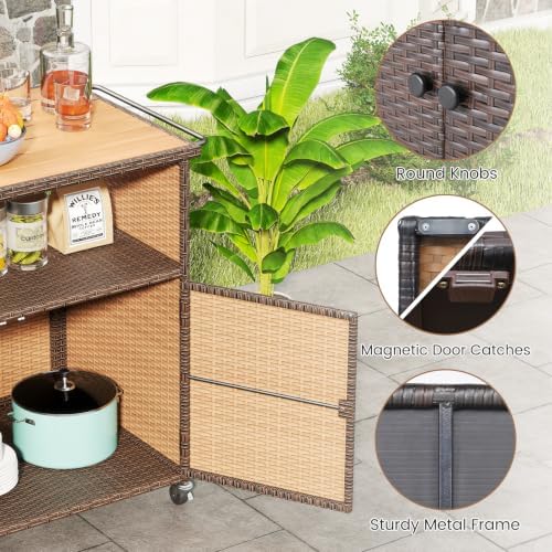 Tangkula Rattan Outdoor Storage Cabinet with 4 Wheels (Mix Gray) - Image 6