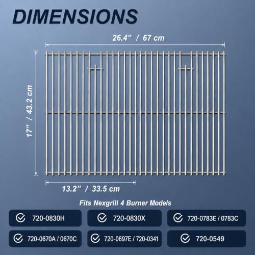 Uniflasy 17 Inches Cooking Grates for Home Depot Nexgrill 720-0830H 720-0830D 720-0783E 720-0783C for Nexgrill Replacement Parts 4/5 Burner Grill Grates Stainless Steel 2 Pack - Image 2