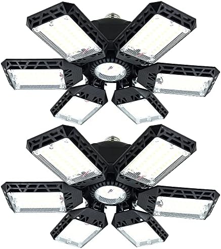 2-Pack LED Garage Lights, 160W 16000LM 6500K Garage Lights Ceiling Led Bulb with 6+1 Adjustable Panels, LED Shop Light for Basement Workshop Attic by QiyuanLS