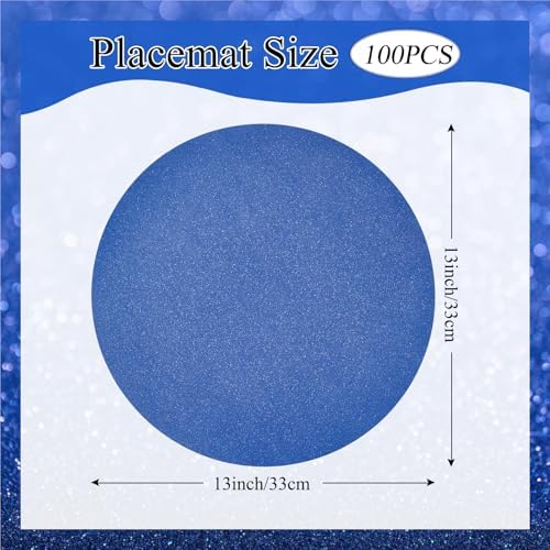 100 PCS Blue Paper Placemats Round Place Mats Glitter Disposable Placemats Party Tablemats for July 4th Birthday Wedding Graduation Sea Shark Christmas Party Dinner Table Decor - Image 2