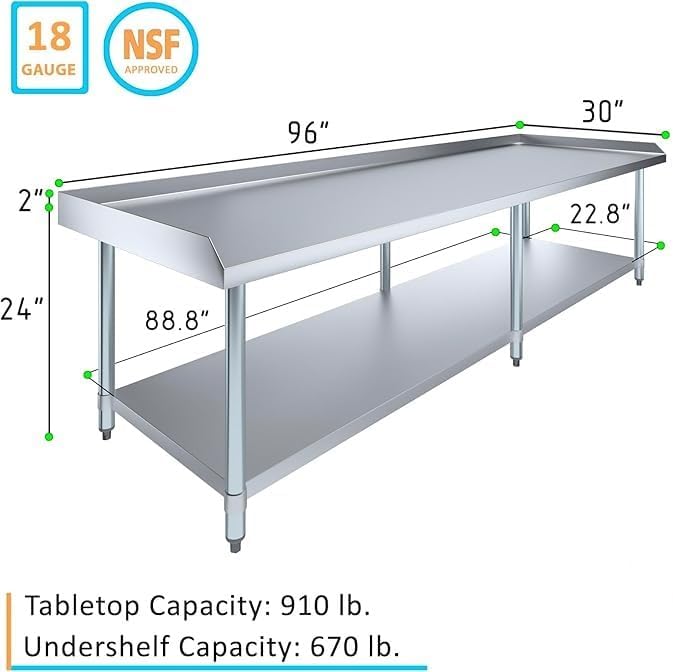 96" x 30" Stainless Steel Equipment Stand with Undershelf NSF - Image 3