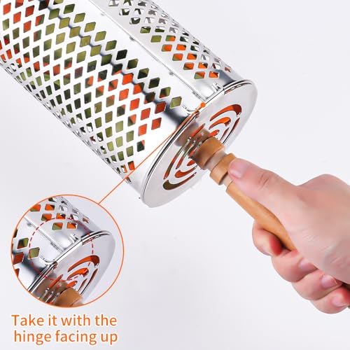 Rolling Grill Baskets (2PCS), Removable Wooden Handle, 304 Stainless Steel, Nesting Grilling Net, BBQ Accessories Tools for Vegetable Shrimp, Outdoor Cooking Camping, Birthday Gifts for Men/Dad/Husband (Perforated BBQ Cylinder Set (2 Pcs)) - Image 2