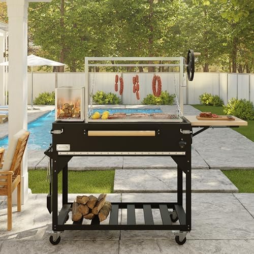 KoolMore 72 in. Charcoal and Wood BBQ Grill, Santa Maria Argentine Style Grill with Adjustable Grate, Heavy Duty, in Black - Image 4