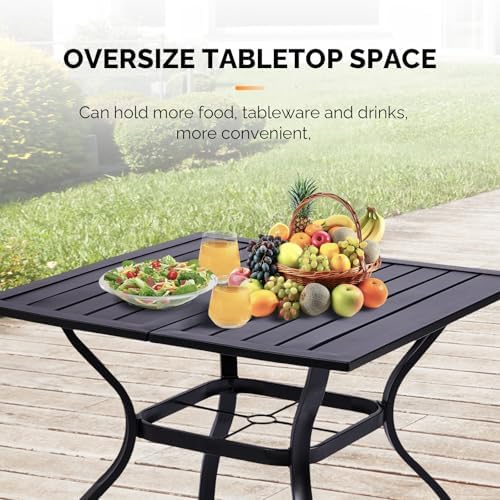 VINGLI 36" Square Patio Table for 4, Metal Outdoor Dining Table with Umbrella Hole, All-Weather Steel Patio Dining Table Outdoor Table for Lawn, Garden, Backyard, Black - Image 7