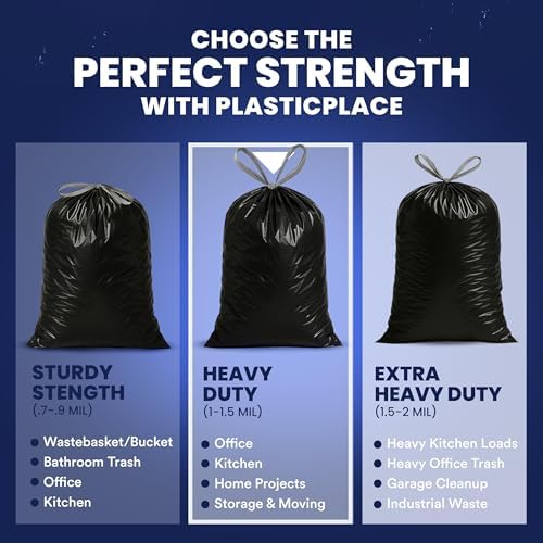 Plasticplace 32-33 Gallon Trash Bags │ 1.2 Mil │ Drawstring Garbage Can Liners │ 33” x 39”, Black, 100 Count - Image 5