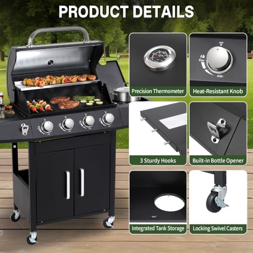 4-Burner Propane Gas Grill and Griddle Combo with Side Burner - Image 6