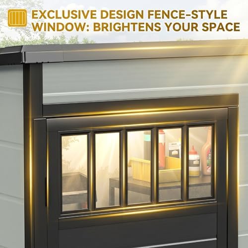 DWVO Outdoor Storage Shed 5x3FT with Fence-Style and Side Windows, Floor & Lockable Doors, Plastic Storage Shed, Storage Shed for Backyard and Garden - Image 2
