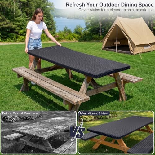 Picnic Table Cover with Bench Covers Camping Tablecloth Set with Pocket - Image 5