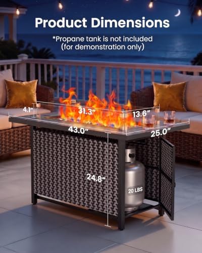 Ciays 43″ Fire Pit Table, with Ceramic Tabletop for Outside Patio & Party - Image 7
