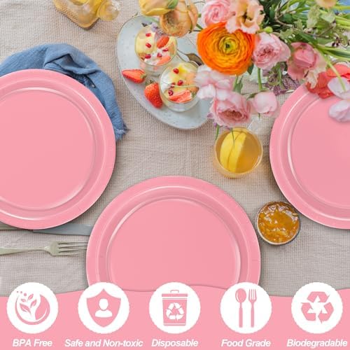 50 Count Pink Paper Plates 9 Inches Round Heavy-duty Pink Plates for Party - Image 3