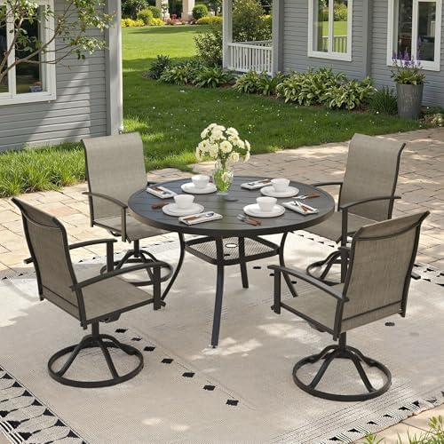 Outdoor Dining Table with Adjustable Umbrella Hole, 40.6" All-Weather Round Patio Dining Table for 4, Metal Patio Table with Storage Shelf for Garden Lawn Porch Deck Yard, Black - Image 4