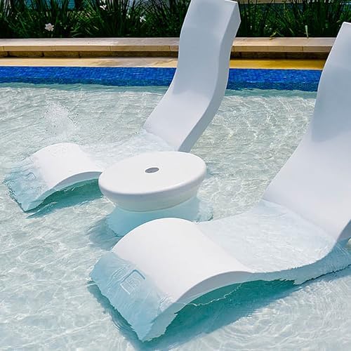 Ledge Lounger in-Pool Side Table with 2” Umbrella Hole - White Tanning Ledge Furniture for in-Water Use up to 10” Deep - UV20 Rated Resin, No-Rust Pool Deck Furniture for Baja Shelves & Sun Shelves - Image 5