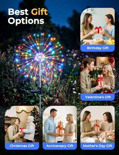 Multicolor Solar Lights Outdoor, 2 Pack 180LED Solar Garden Lights for outside, 8 Modes Firework Fairy light for Yard Pathway 4th of July Carnival Juneteenth Christmas Decor, Red/Yellow/Blue/Green - Image 7