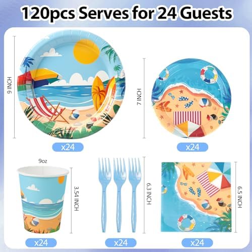 120 Pcs Beach Plates and Napkins for Summer Pool Party,Serves 24 - Image 3