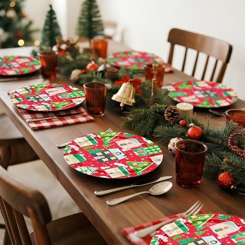 WRAPAHOLIC 25Pcs Christmas Paper Plates - 9 Inch Christmas Village House Disposable Plates Decorative Dinner Plates for Holiday Party Tableware Supplies Table Decor - Image 7