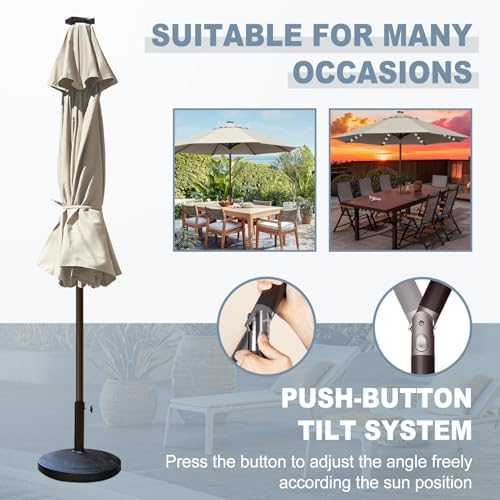 EliteShade USA 10-Year-Non-Fading 10ft Market Patio Umbrella, Commercial Grade Table Sun Umbrella with 80 Solar LED Lights, Crank Open, Windproof & UPF 50+ UV Protection for Garden, Deck, Pool, Backyard, Antique Beige - Image 5