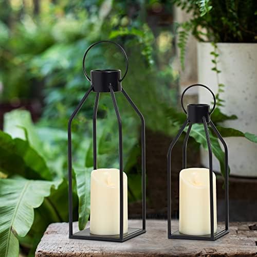 HPC Decor Modern Farmhouse Lanterrn Decor- Black Metal Candle for Summer Night- Lanterns w/Timer Flickering Candles for Living Room,Home,Indoor, Outdoor,Table,Fireplace Mantle Décor - Image 4