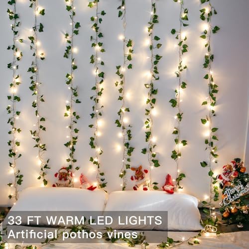 suddus 33FT 100 LED Pothos Vine with Fairy Lights Plug in Clear Wire - Image 2