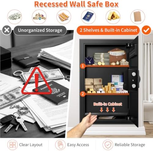 Black 22.05" Tall Wall Safes Between Studs 16" Centers with Fireproof Bag - Image 4