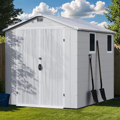 Greesum 6x8FT Plastic Outdoor Storage Shed with Floor, Light Gray by BuynowfromGreesum