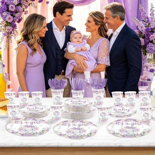 168Pcs Purple Elephant Baby Shower Party Decorations, Serves 24 - Image 5