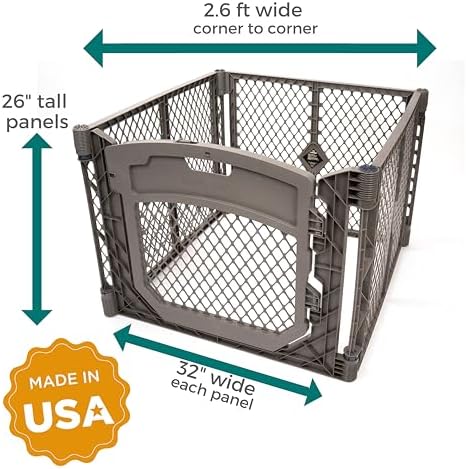 MyPet North States Petyard Plus: 3 Ft. Wide Folding Dog Playpen Indoor or Outdoor. 4-Panel Freestanding Play Pen Dog Gate Made in USA. 26" Tall, Fieldstone - Image 7