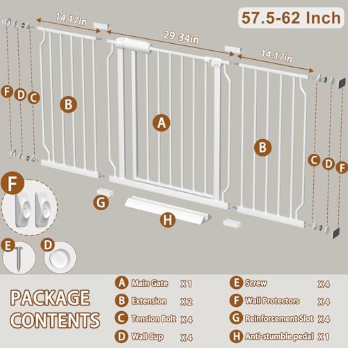 Fairy Baby 57.5-62 Inch Extra Wide Baby Gates Pressure Mounted Auto Close - Image 2