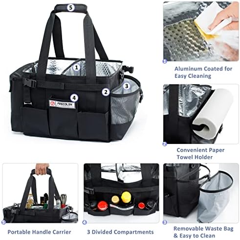 FREECOLSH Black Waterproof Caddy, 16" x 11" x 11", with Detachable Strap and Shoulder Pad for Carrying Utensils and Camping Supplies - Image 3