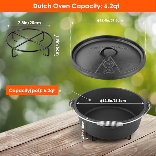 LIFERUN 6.2 Quart Cast Iron Dutch Oven Pot with Lid - Image 3