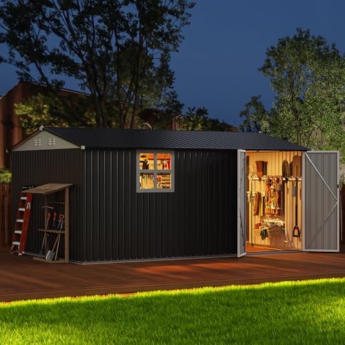WKM 10x14 FT Outdoor Storage Metal Shed with Window, Black - Image 6