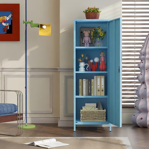 Metal Locker Storage Cabinets School Lockable Single File Storage Cabinet with Door and Removable Shelves Kids Locker for Gym Pantry Kitchen (Light Blue) - Image 2