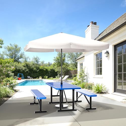 6FT Metal Picnic Tables for Outdoors, Commercial Rectangular Picnic Table for Outside, Park, Campfield, Patio, Garden, Yard, Thermoplastic Coating, Surface Mounted, Blue - Image 2